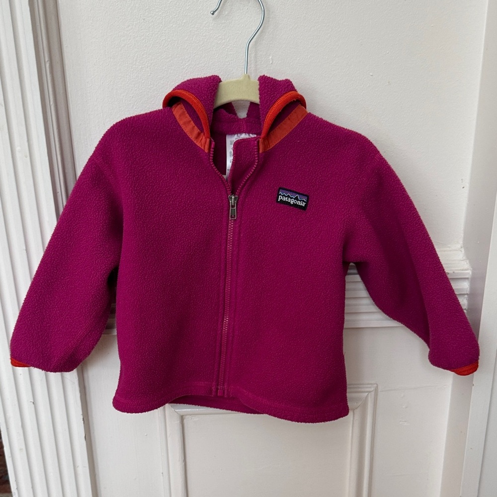 Patagonia Kids' Magenta Fleece Jacket with Orange Trim
